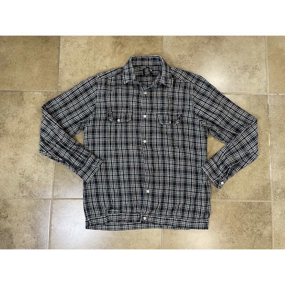 Vintage 90s Old Stussy Black Plaid Flannel Shirt Mens Sz M Boxy Cotton Button Up